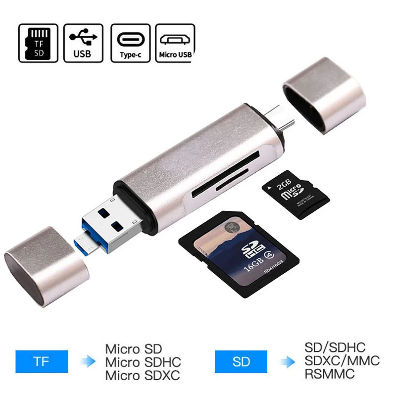 

All In 1 Type C Card Reader SDHC SD TF MicroSD Card Reader Micro USB OTG Adapter for Macbook for Huawei Xiaomi Android Phone PC