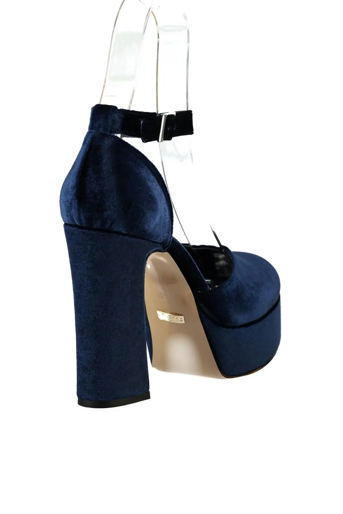 Женские туфли на высоком каблуке из натуральной кожи с жемчугом цвет темно синий