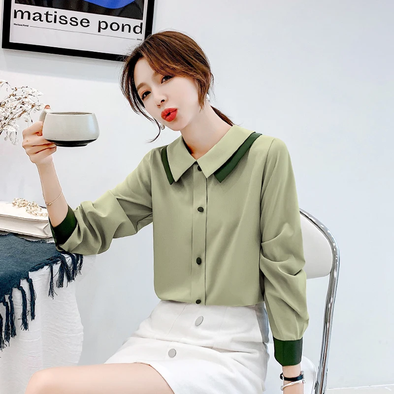 2019 Новое поступление блузка с длинными рукавами для девочек зеленая цветная
