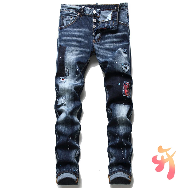 

DSQ2 Denim Pants High Street Slim Fit Ripped Patch Dsquared2 Jeans