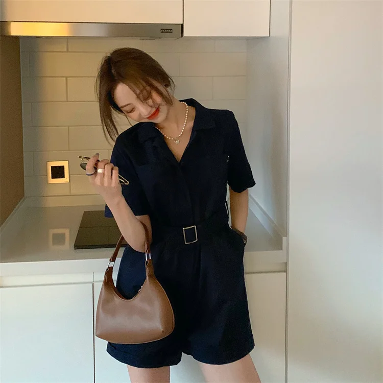 

Real Shot Cost-Effective Figure Flattering Belt Workwear One-Piece Shorts