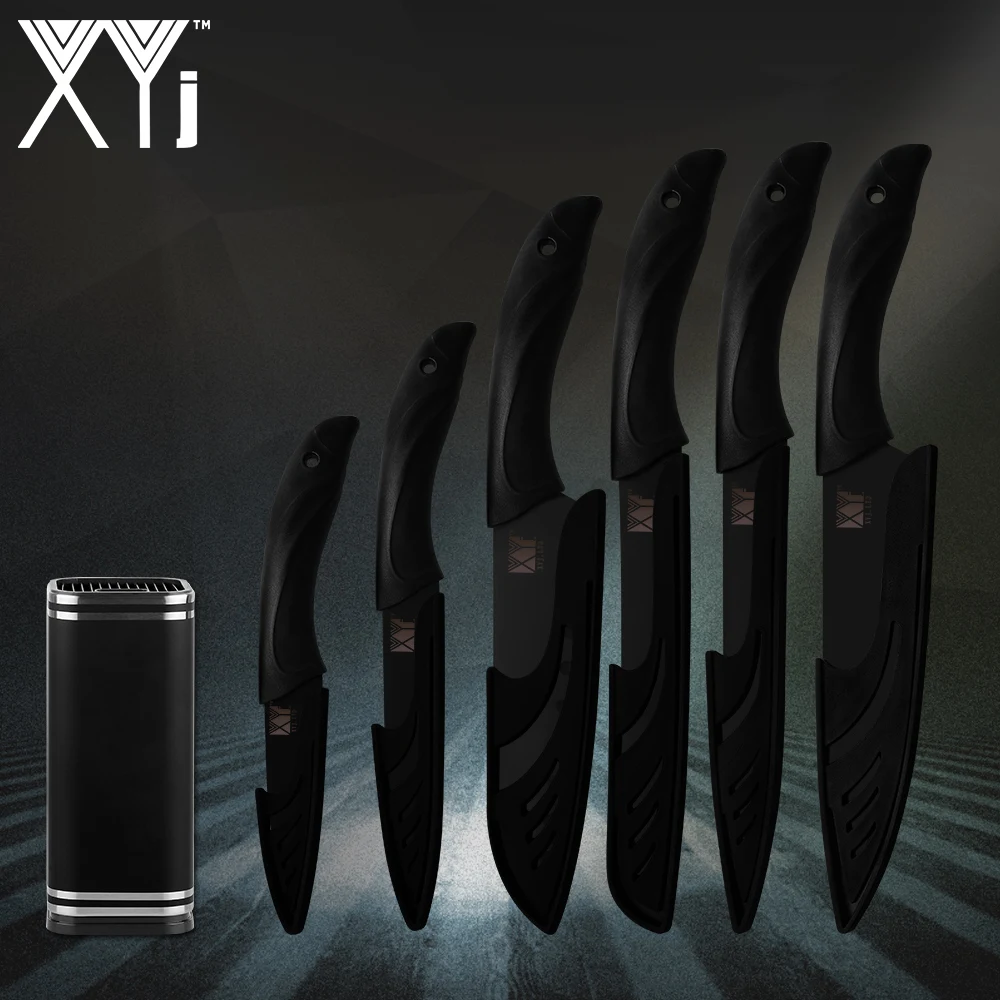 XYj кухонный нож из нержавеющей стали с черным лезвием 8 ''7'' 5 ''3,5'' шеф-повара для нарезки хлеба Santoku нож для фруктов Бесплатные крышки