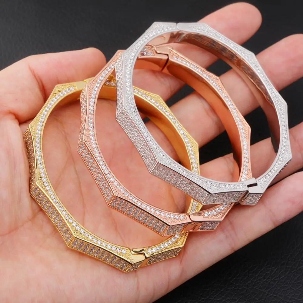 CUCY Хип Хоп мода многоугольный браслет золото/посеребренный Iced Out Micro Pave AAA CZ камень цветной браслет для мужчин и женщин