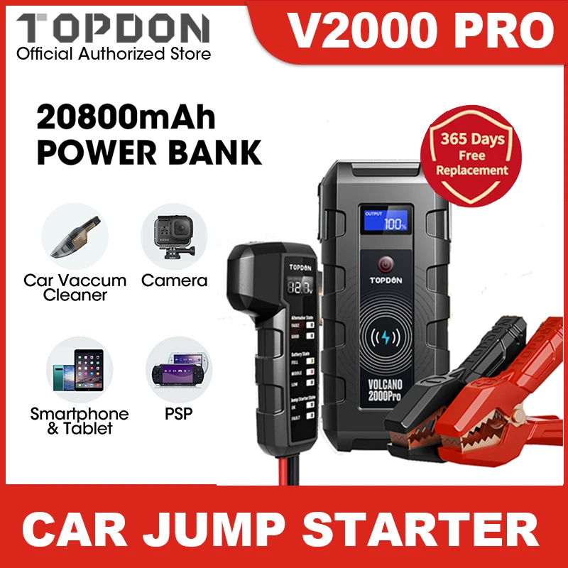 Автомобильное пусковое устройство TOPDON V2000 Pro многофункциональное Беспроводное