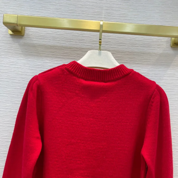 

97% Cashmere Red Sweater 2021 Early Autumn Women's New Valentine's Day Love Jacquard Pullover Long Sleeve O-neck Casual Sweaters