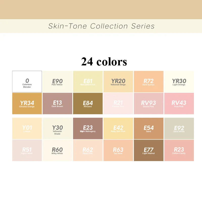 Skin-24colors Croma Двойные головки для рисования 12/24/36/48/60/72/216 Цвета Водонепроницаемый эскиз жирной на спиртовой основе маркер для аниме студентов дизайн - Цвет: Skin-24colors