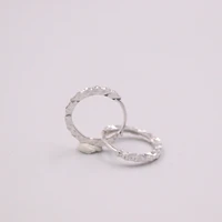 real pure 18k white gold earrings carved circle hoop earrings men woman best gift 0 9g