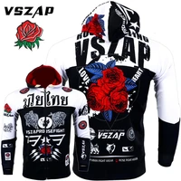 vszap rose warm boxing muay thai sweatshirts gym cloth shirt fighting martial arts fitness men mma rock hoodies workout jacket