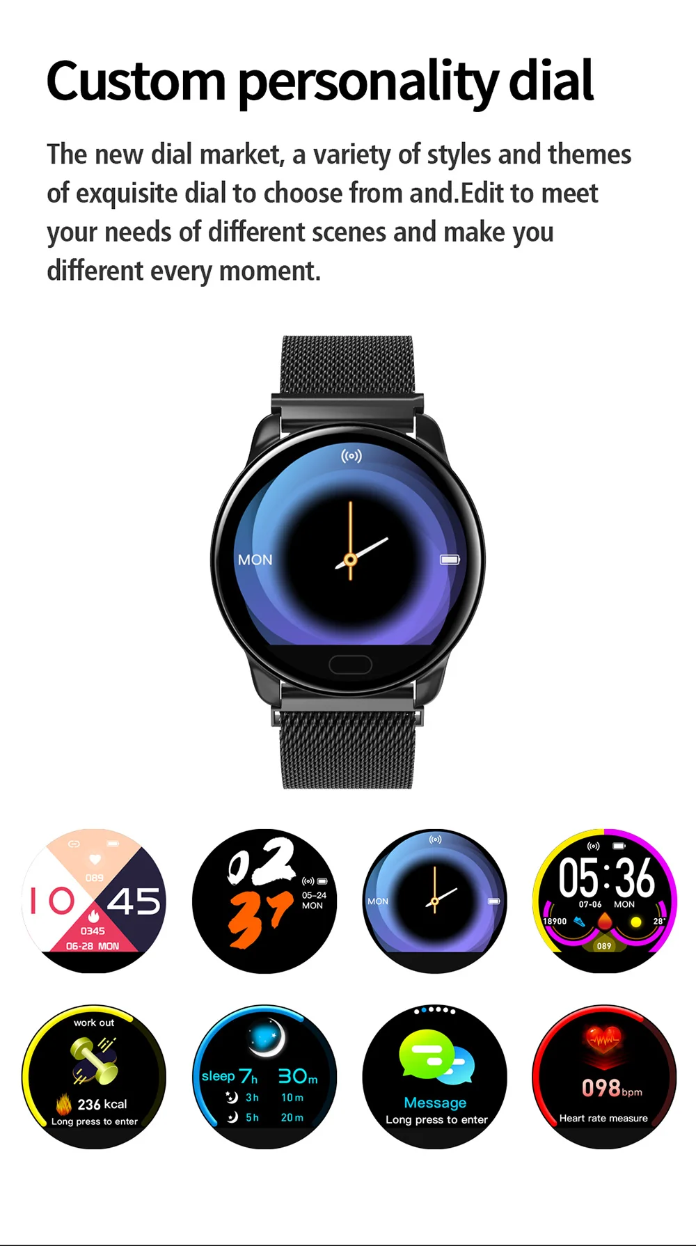 MELANDA женские Смарт-часы для фитнеса, для женщин, для бега, Reloj, монитор сердечного ритма, Bluetooth, шагомер, сенсорные, умные спортивные часы