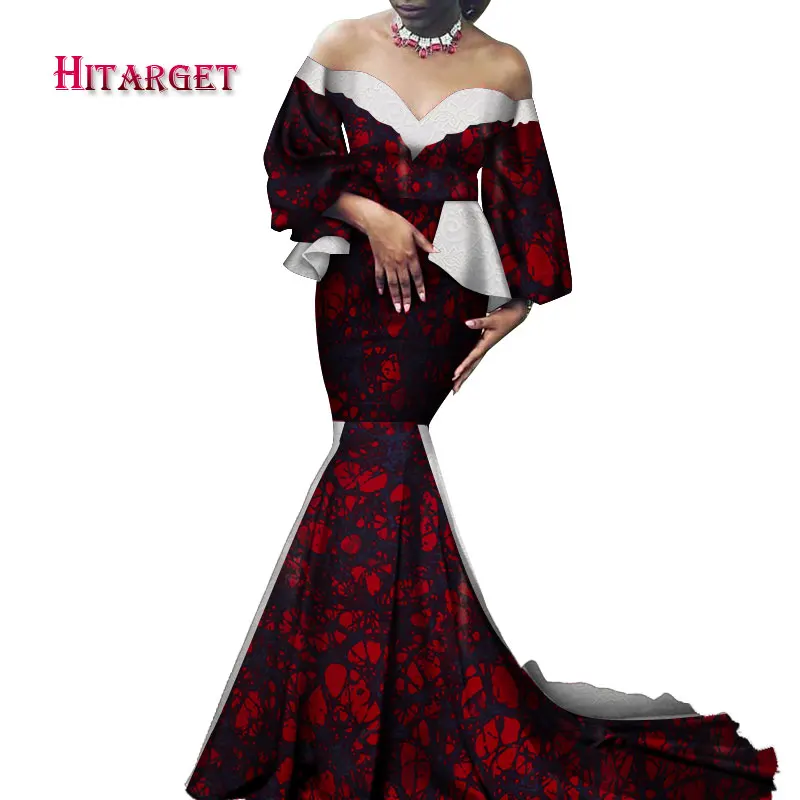 Африканские платья для женщин Bazin Riche с пышными рукавами сексуальное длинное