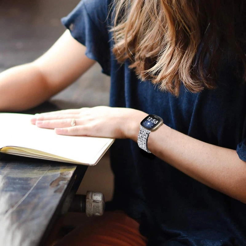 

Replacement Metal Diamond Wristband Watch Band Strap for -Fitbit Versa 3 Sense 090F