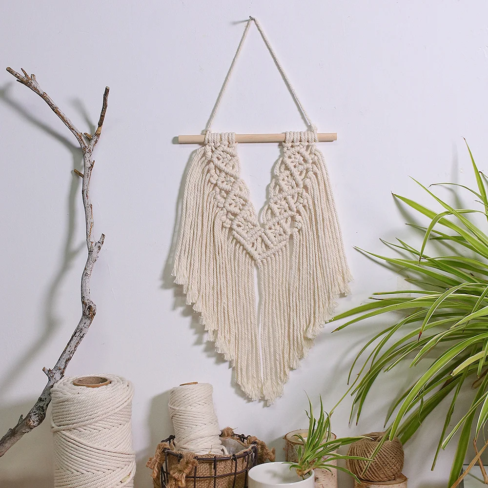 Tapiz de estilo n&oacute;rdico hecho a mano para decoraci&oacute;n de sala de estar, Mini borla, accesorios para el hogar, colgante de tela-1