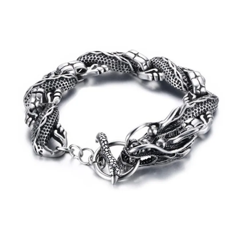 

High Quality Vintage Dragon Bracelet Metal braided Chain Punk Men Jewelry
