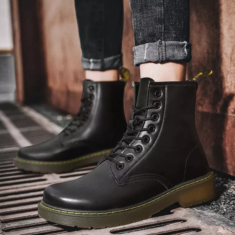 

2020 autumn plus size 38-45 Martin boots high top British leather boots all-match tooling shoes mid-top men's sneakers