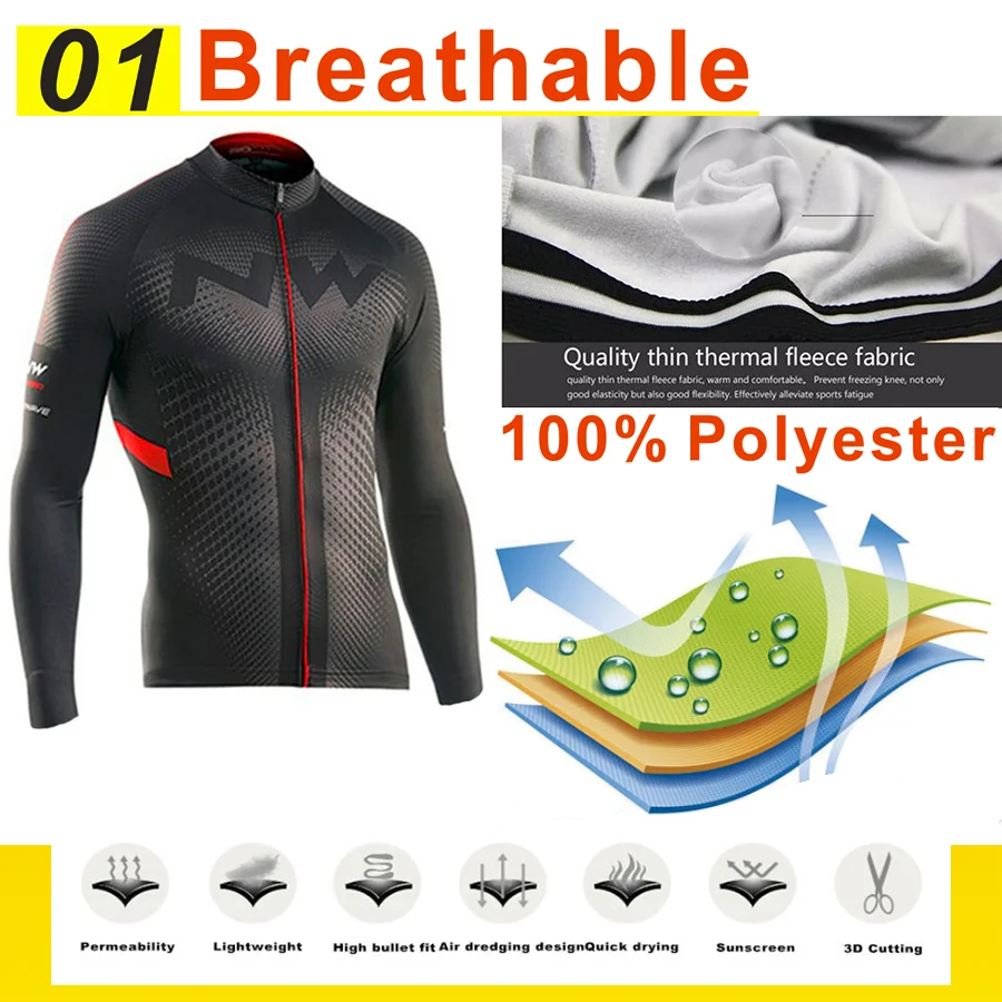 Northwave Winter thermal fleece Cycling Clothes NW men's Jersey suit outdoor riding bike MTB clothing warm Bib Pants set