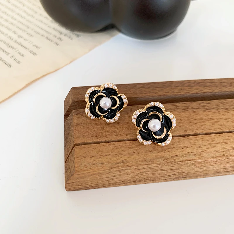 Корейские и японские серьги гвоздики для женщин девушек цветок камилия жемчуг