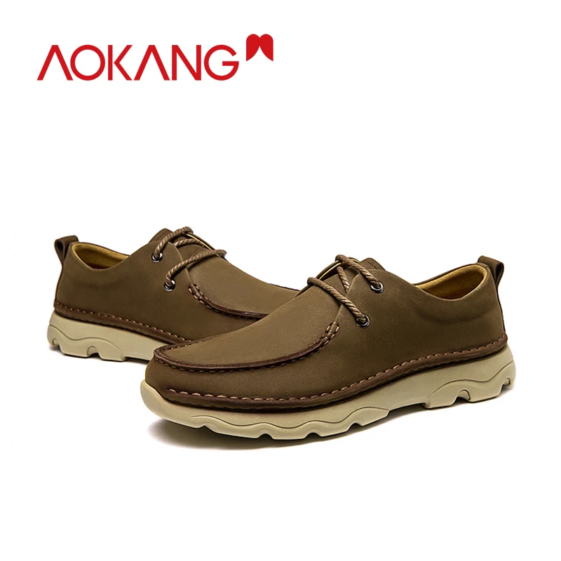 AOKANG 2019 Autumn Casual Shoes Men Oxfords Breathable Loafers Genuine Leather Fashion Lace Up Moccasins | Обувь