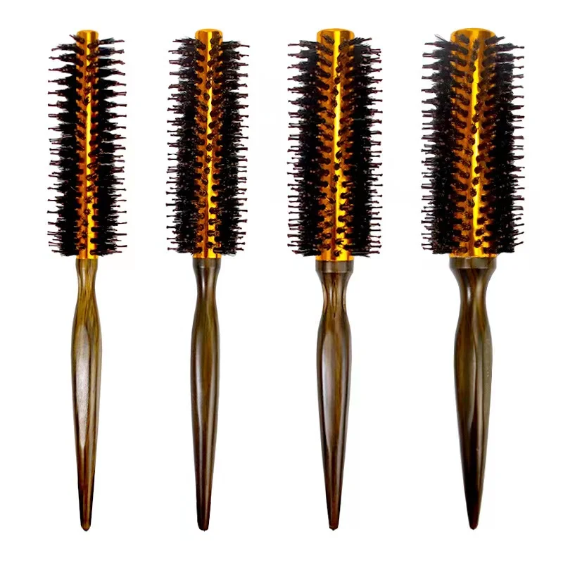 Wood Handle Natural Anti-static Fluffy Roll Brush Round Hairbrush Salon Hairdressing Styling Curler Comb
