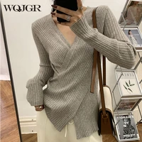 wqjgr spring autumn sweater women long sleeve knitted casual v neck y2k ladies pullover sweaters tops
