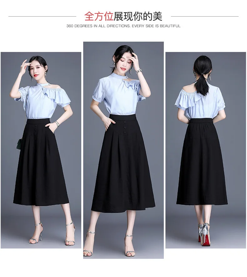 

Women High Waist Cotton Linen Casual Mid-long Skirts Vintage Elegant Loose Big Swing Plus Size Skirts Spring Summer 8270