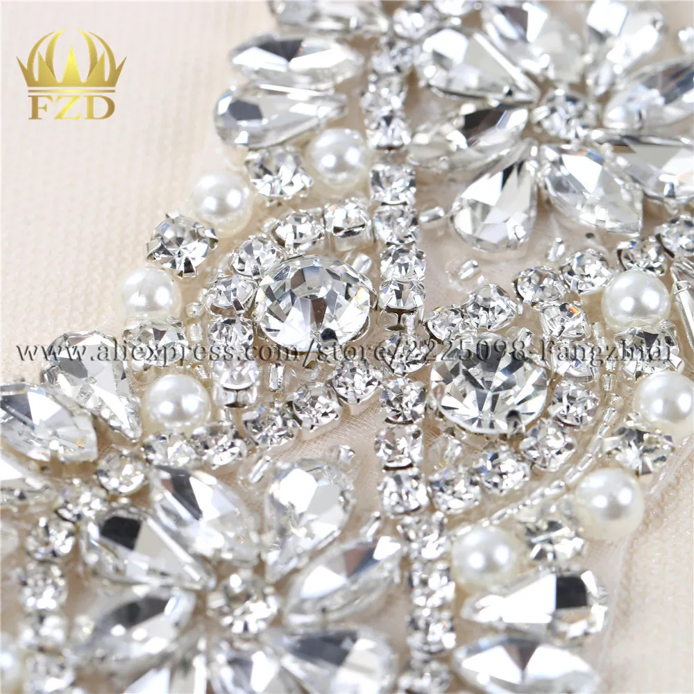 FZD 1 ярд серебряное Пришивание Кристалл бисер утюжок на жемчужную аппликацию