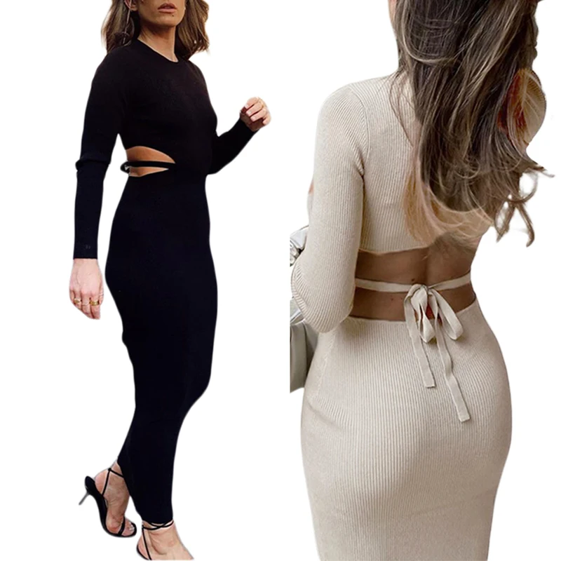 

Женское платье-карандаш с открытой спиной, на шнуровке