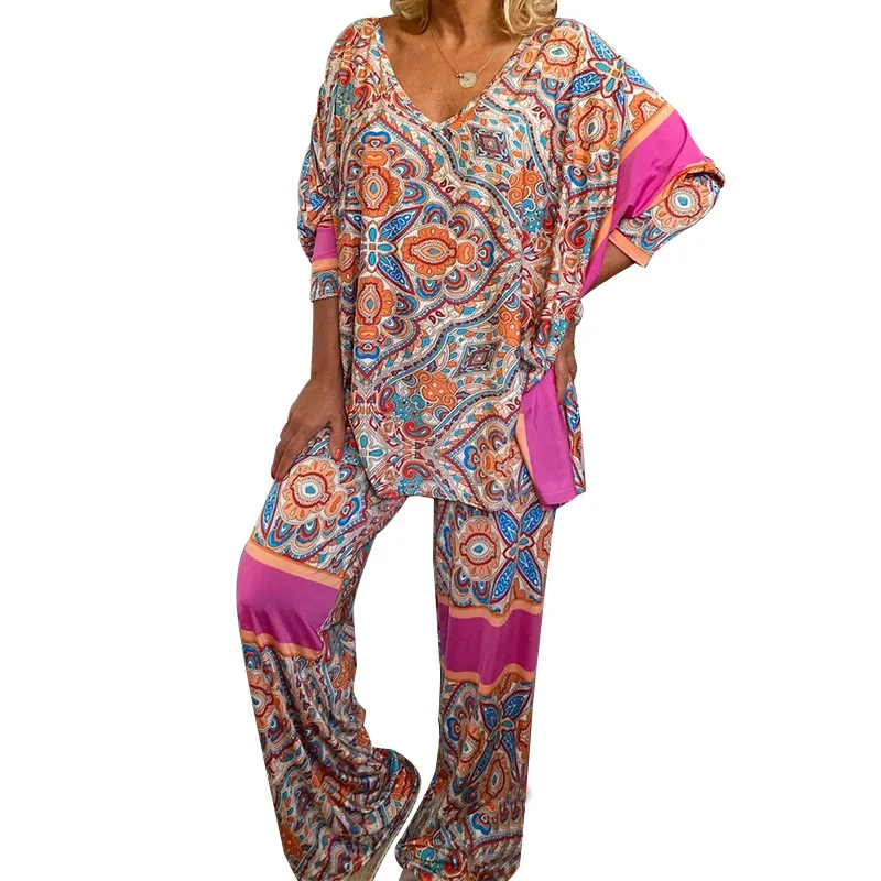 

Women's Ethnic Style Printing Suit Casual Two-Piece Women Outfits 2021 New Plus Size Loose Woman Sets Pajamas Sets