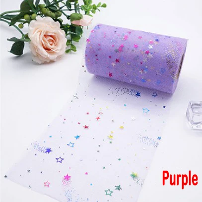 Purple 6 см* 25 ярдов Радужный красочный Тюль с блестками в руллонах Звезда Сетка из сетчатого материала катушка Кружевная Ткань Свадебный декор "сделай сам" - Цвет: Purple
