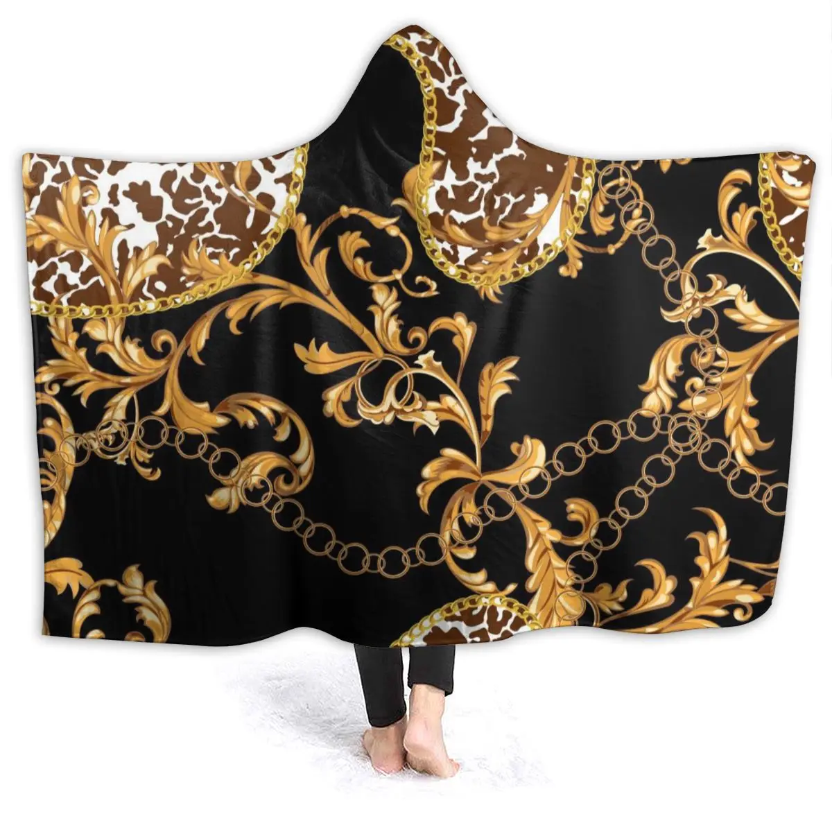 

Дамское плюшевое одеяло Darmian с капюшоном для кровати, теплая флисовая накидка с цветочным принтом