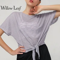 willow leaf new women breathable shockproof padded athletic gym running seamless fitness yoga short sleeves sport tops