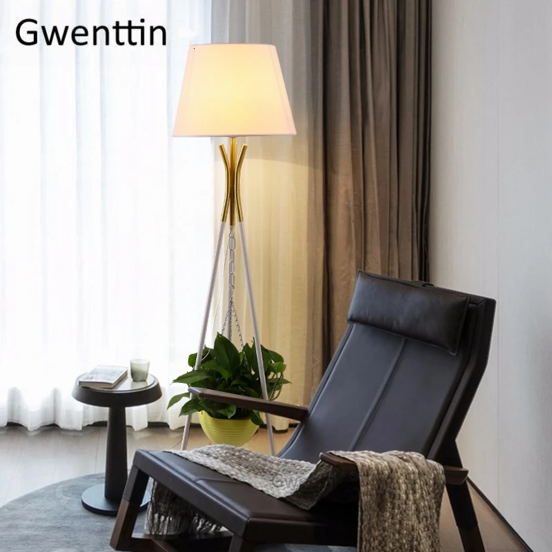 Скандинавский Золотой штатив Современные Напольные лампы Led стоячая лампа ткань