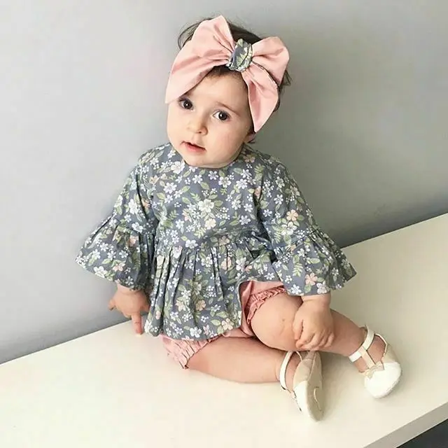 Модный комплект одежды для малышей комплекты с цветочным принтом и