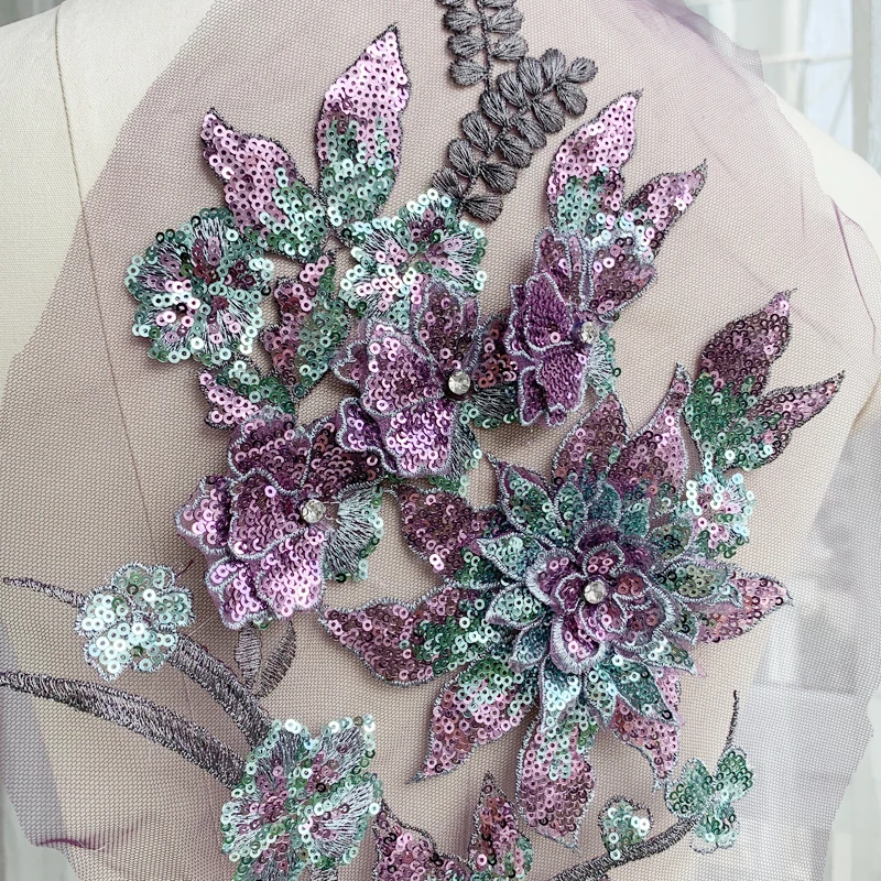 Цветная Цветочная кружевная нашивка с блестками для ногтей аппликация из ткани