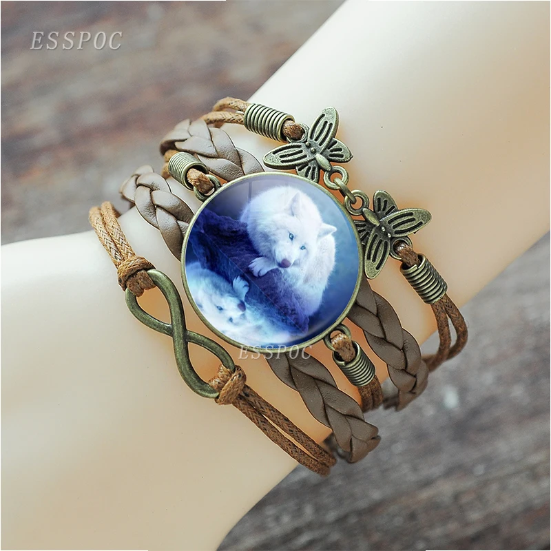 Воющий волк браслеты для женщин Мода Волк и луна ночь стекло бусина кабошон