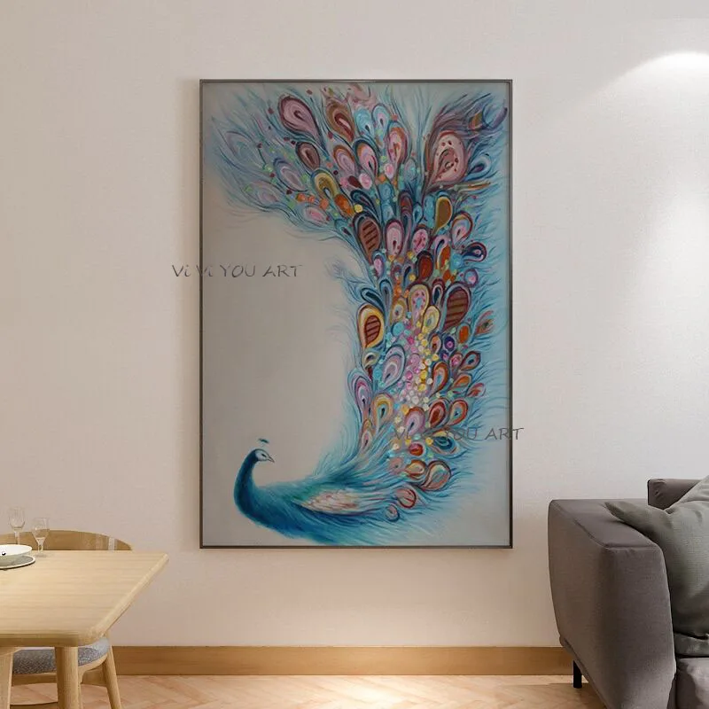 100% ручная роспись маслом красочный павлин абстрактная Настенная картина