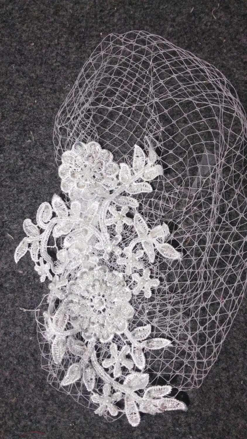 Кружевная свадебная фата с аппликацией ручной работы бисером Фата для птичьей