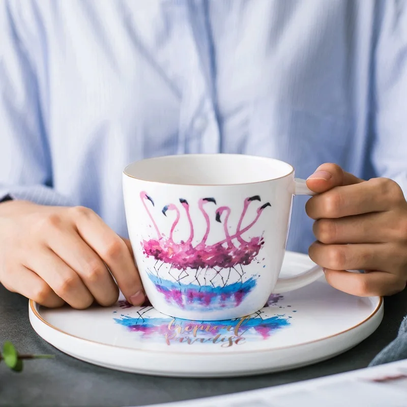 Креативная фарфоровая тарелка для завтрака с фламинго стейка посуда кружка