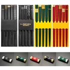 Набор японских палочек для еды 5 пар, металлические китайские палочки для еды с подставкой, нескользящая посуда из сплава