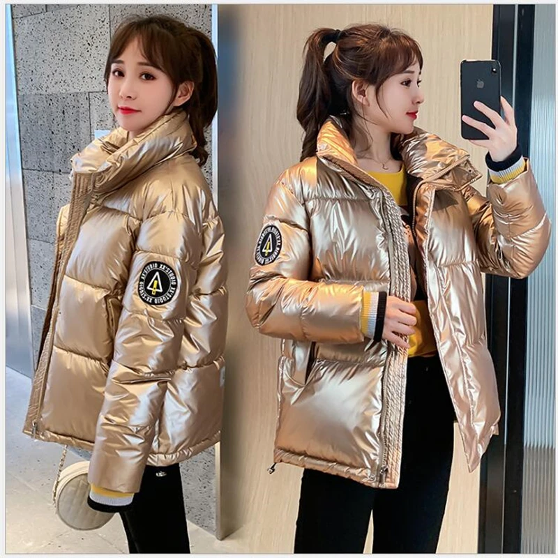 

2020 New Winter women coat Long Sleeve Glossy Cotton-padded Warm slim winter jacket Women parkas Fashion Outwear G703
