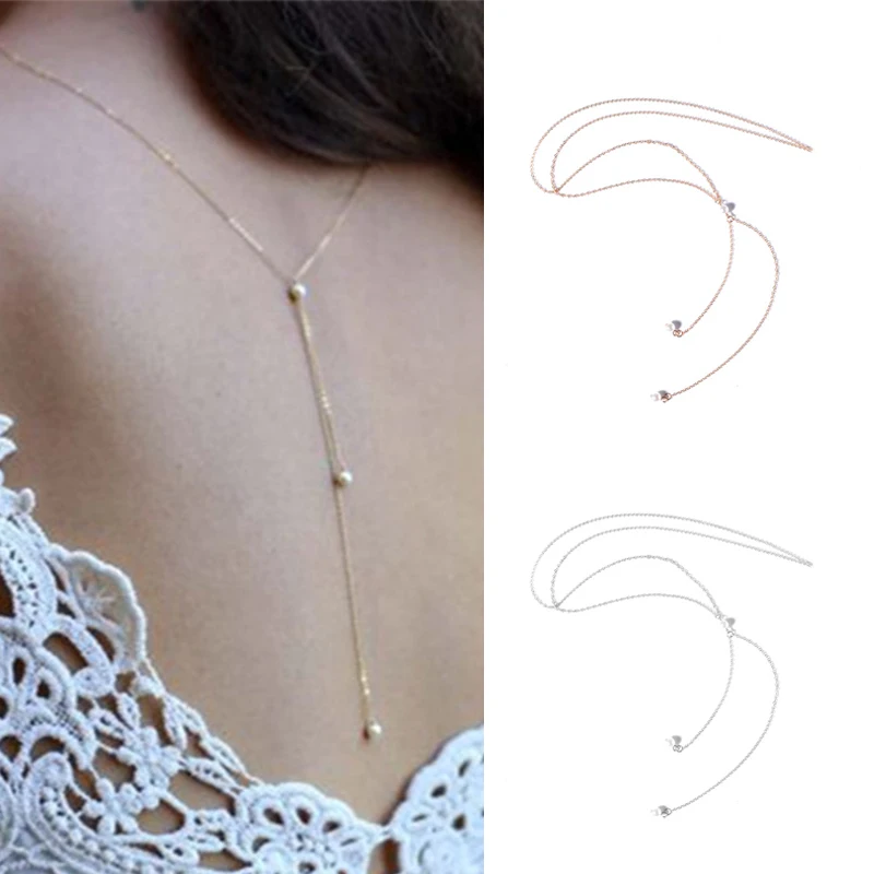 

Длинное ожерелье с подвеской на спине, Женская цепочка для невесты, элегантная очаровательная цепочка с жемчужинами на спине, ювелирные изд...