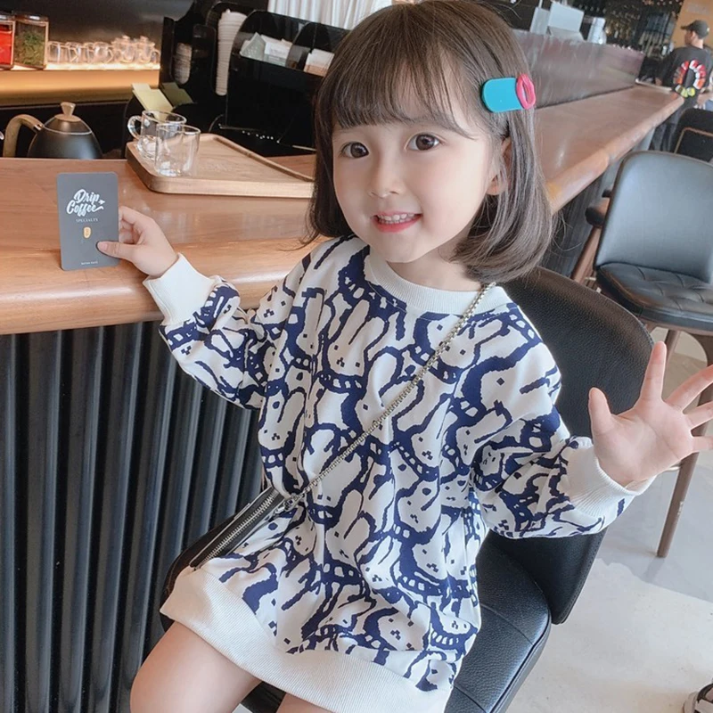 

Girls Cartoon Bunny T-shirt Dress Autumn Kids Cute Rabbits Casual Korean Dresses 2-7 Years Children Long Sleeve Fashion Clothes