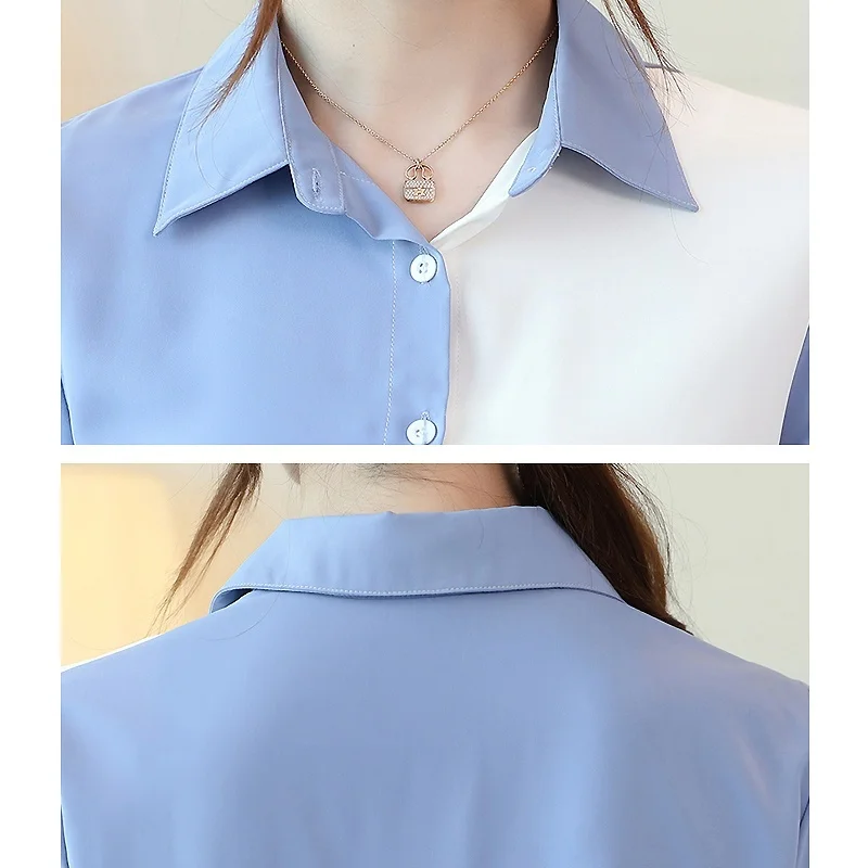 Women Shirts Blouse Long Sleeve Top Stitching Chiffon Blouses Blusas Womens Tops and Blouses
