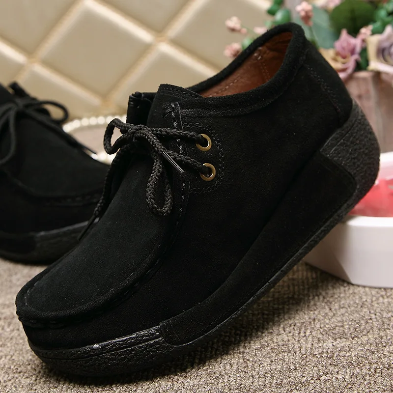 

Women Genuine Leather Flats Platform Loafers Woman Creepers Lace Up Driving Moccasins Female Casual Shoes Sapato Feminino hn7
