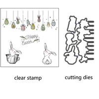 azsg easter rabbit in the cup cutting dies clear stamps for scrapbooking card making decoration silicone stamps crafts
