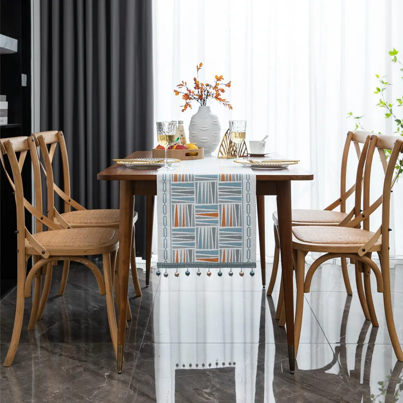 

Simple Color Triangle Geometric Table Runner Chenille Beads Bed Tail Flag Drawer Cover Towel Polyester TV Cabinet Tablecloth