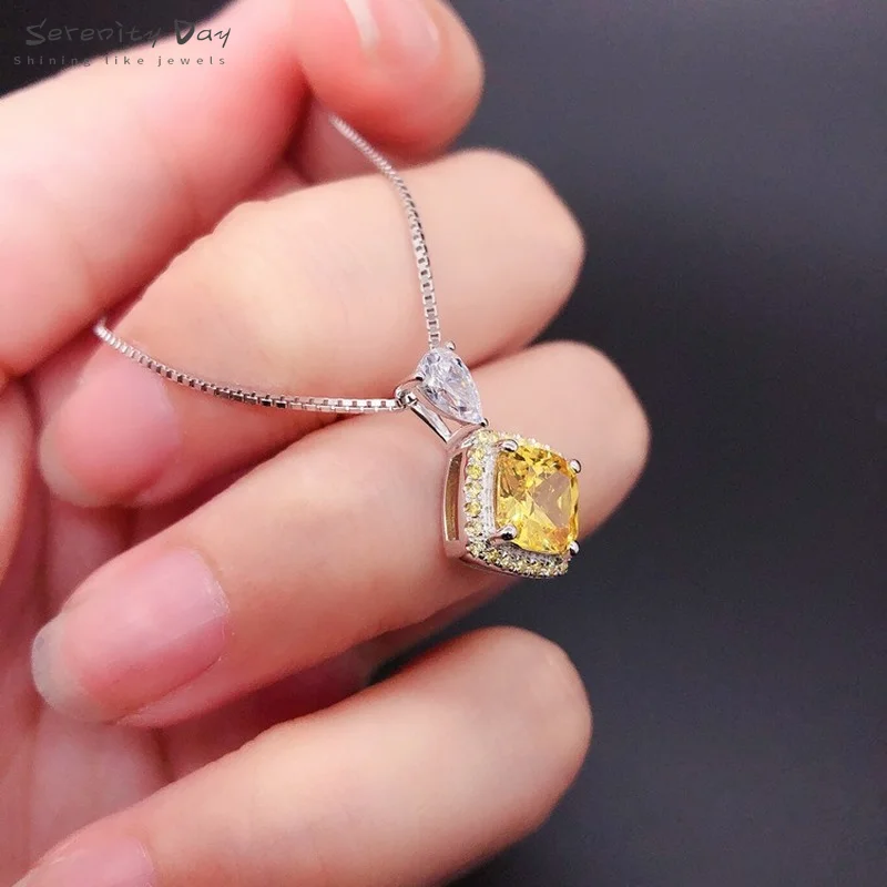 

Serenity Day Yellow High Carbon Diamond Necklace %100 S925 Silver Necklace for Women Sparkling Gem Pendant Luxury Clavicle Chian