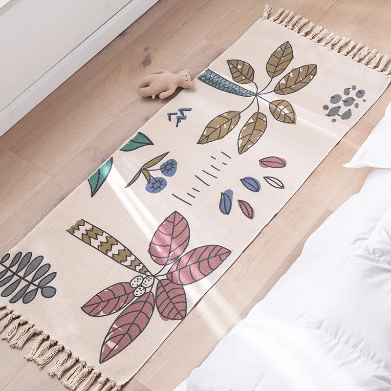 

Nordic Fresh Cotton And Linen Floor Mats Bedroom Bedside Mats Living Room Sofa Coffee Table Handmade Tassel Carpet