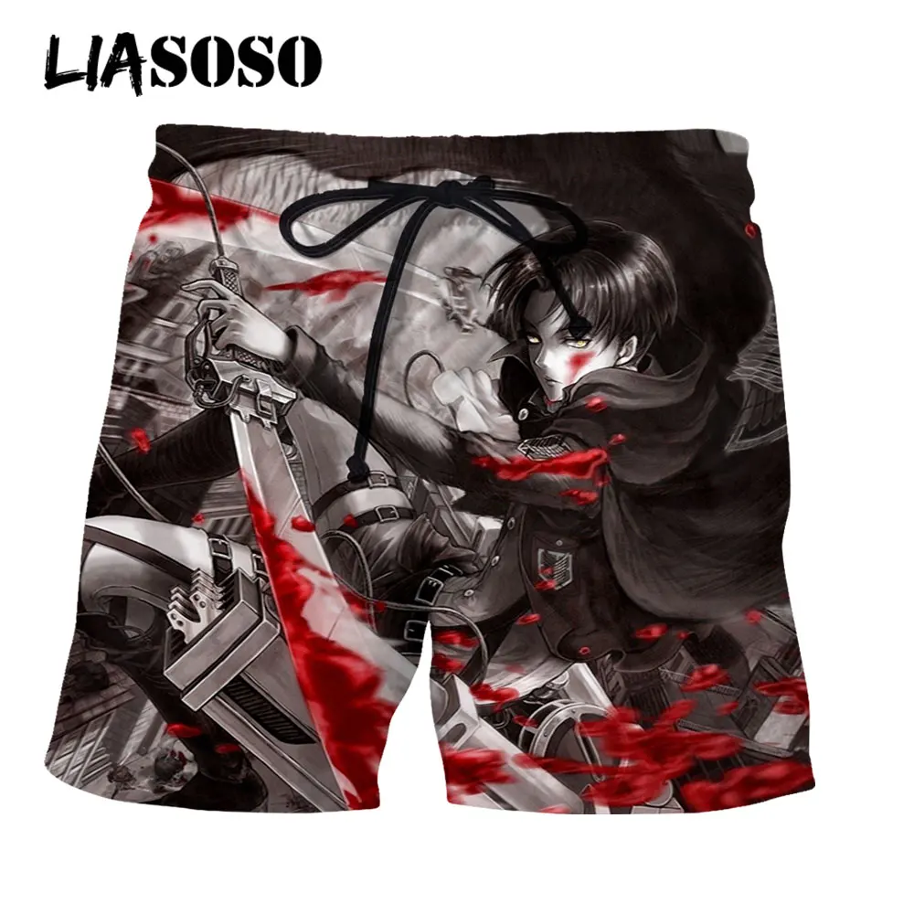 

LIASOSO Men's Anime Attack on Titan Fashion Beach Shorts Cute Girl Boardshorts Casual 3D Print Boxer Shorts Street Cool Trunks