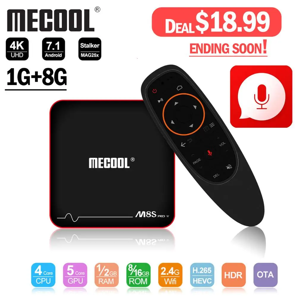 1G 8G TV Box Mecool M8S Pro W Android tv Box Amlogic S905W четырехъядерный ПЗУ 2 ГБ DDR3 ram 16 Гб 2,4G WiFi фильм 4K Android IP tv Box медиаплеер - Цвет: 1G 8G TV Box
