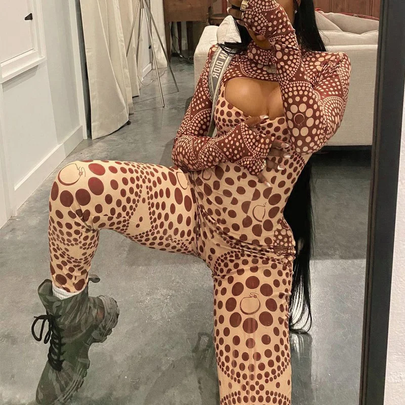 

Женский спортивный комбинезон в горошек, повседневный облегающий джемпер, модель G3026 на осень, 2021